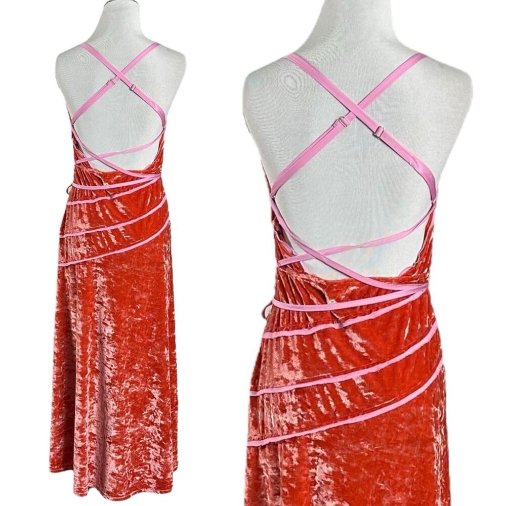 Free People Deia Velvet Midi Dress Pink Rose Strappy Dainty Romantic Small - Picture 9 of 12